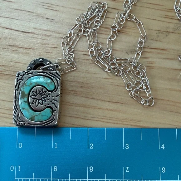 Sundance Silver Necklace with Turquoise "C" Pendant by Jes MaHarry (NIB) - Picture 8 of 8